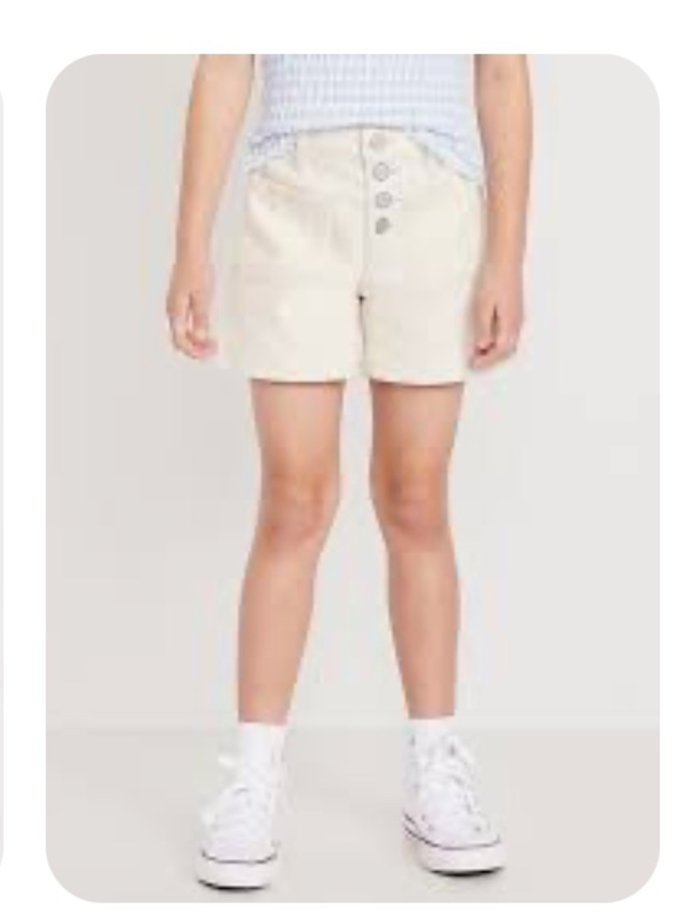 Old Navy High-Waist Cream Oat Blue Denim Shorts Patch Pockets 16 Girls Mariner - Picture 12 of 13